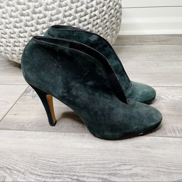 Daniblack Crucial Suede Split Vamp Stiletto Ankle Booties Dark Green Size 8.5M - Picture 4 of 8